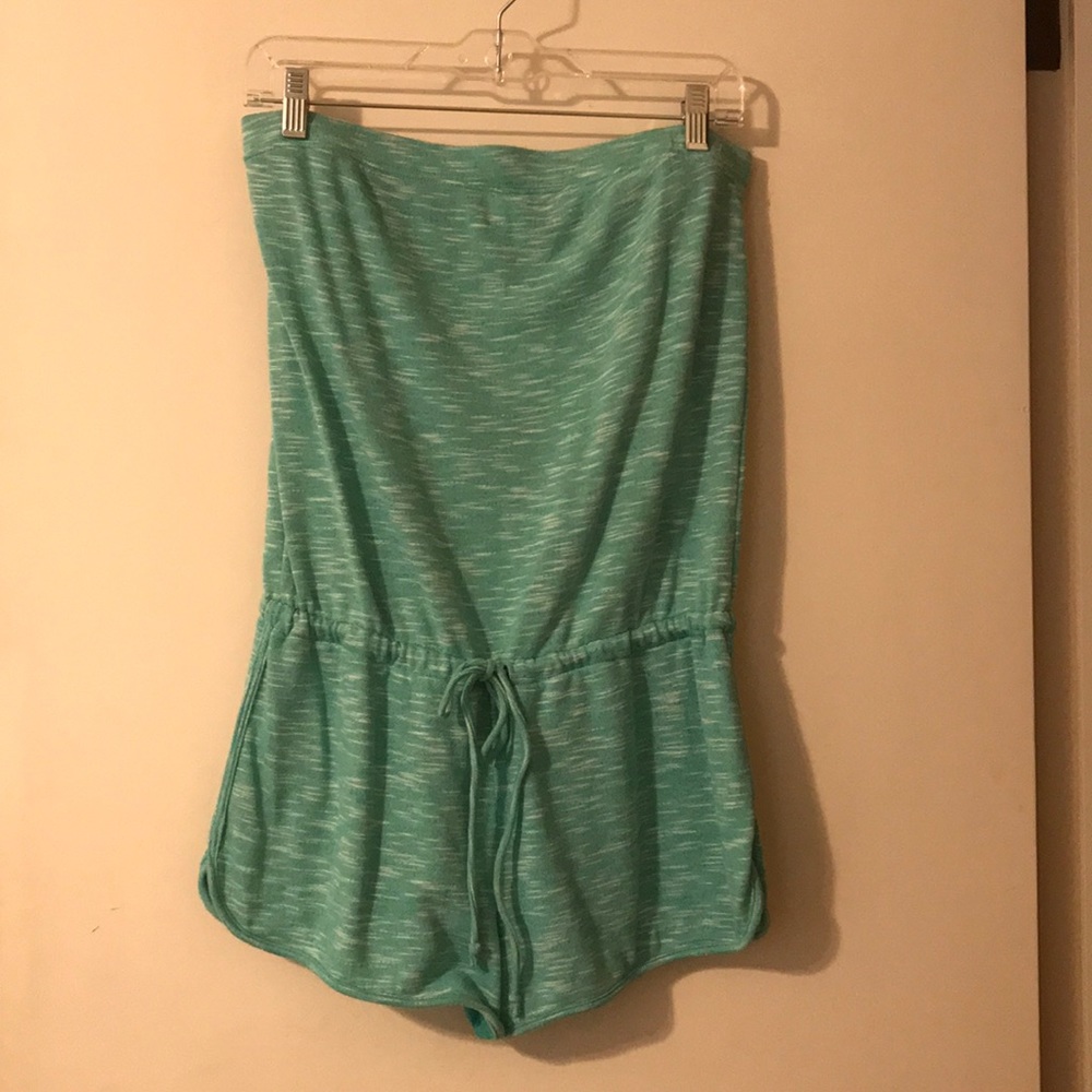 Strapless terry cloth romper
